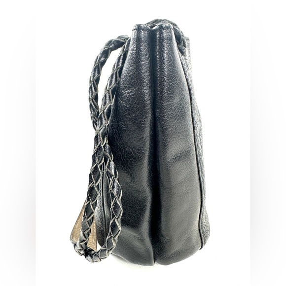 James Culver Black Textured Leather Brown Shoulder Bag Braided Straps Tubac AZ - Picture 5 of 11